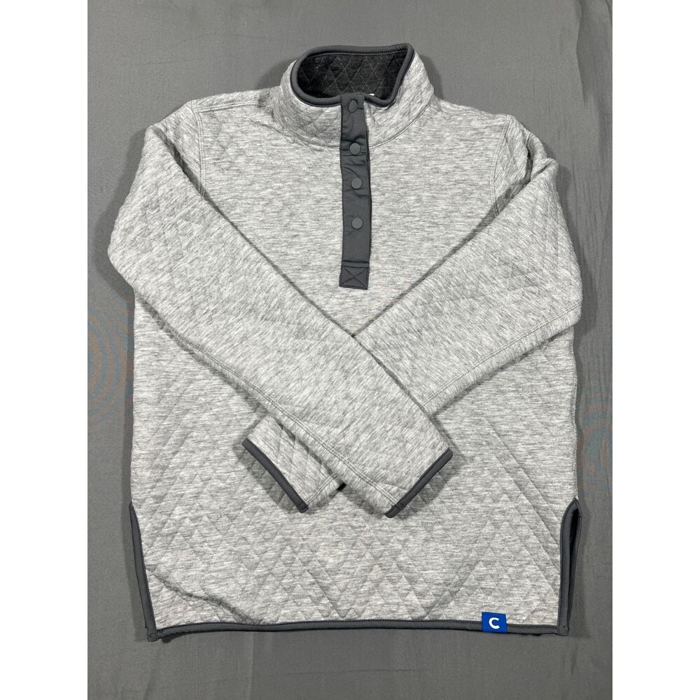 Marine Layer Quilted Pullover Womens Gray Medium Snap Mock Neck Sweatshirt